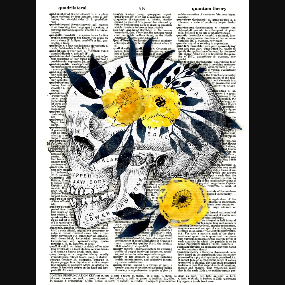 Yellow Skull Anatomy Gothic Dictionary Art Print - Picture 1 of 4